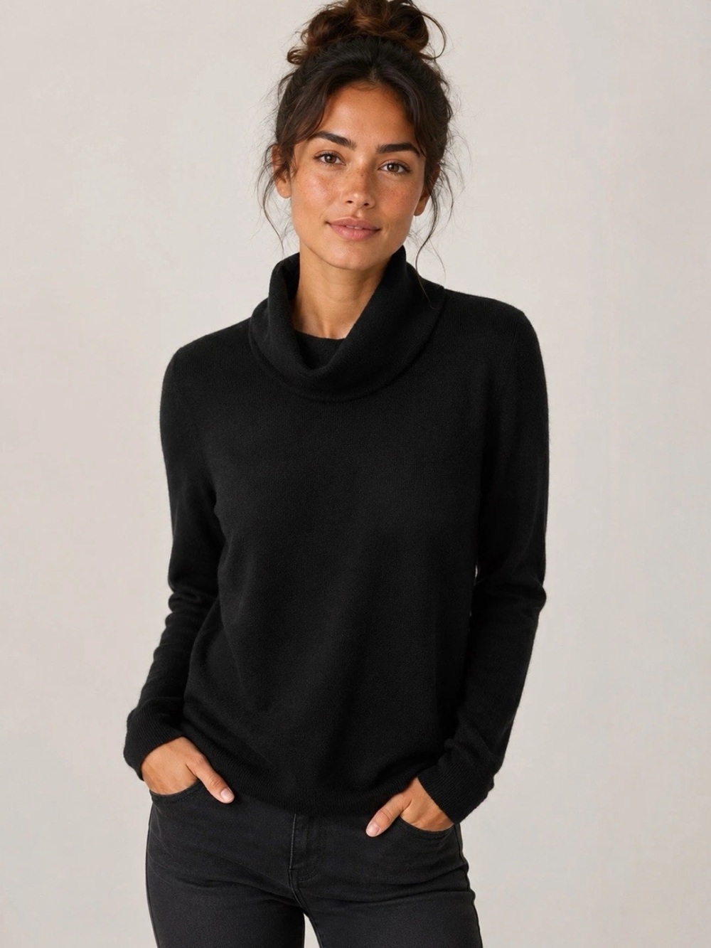 Women’s Talbots Black Cowl Neck 100% Pure Cashmere Sweater Sz M Quiet Luxury